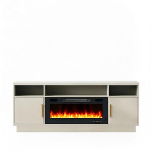 HomeRoots 70 Inch Black and Off White Wood Electric Fireplace Tv Stand for Living Room 734203