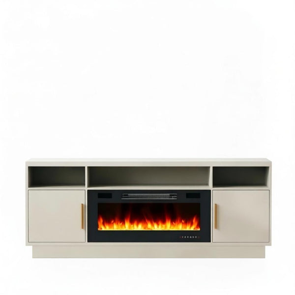 HomeRoots 70 Inch Black and Off White Wood Electric Fireplace Tv Stand for Living Room 734203