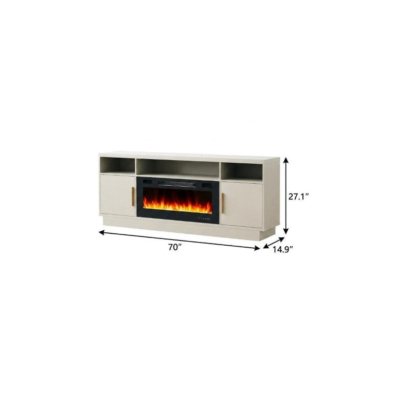 HomeRoots 70 Inch Black and Off White Wood Electric Fireplace Tv Stand for Living Room 734203