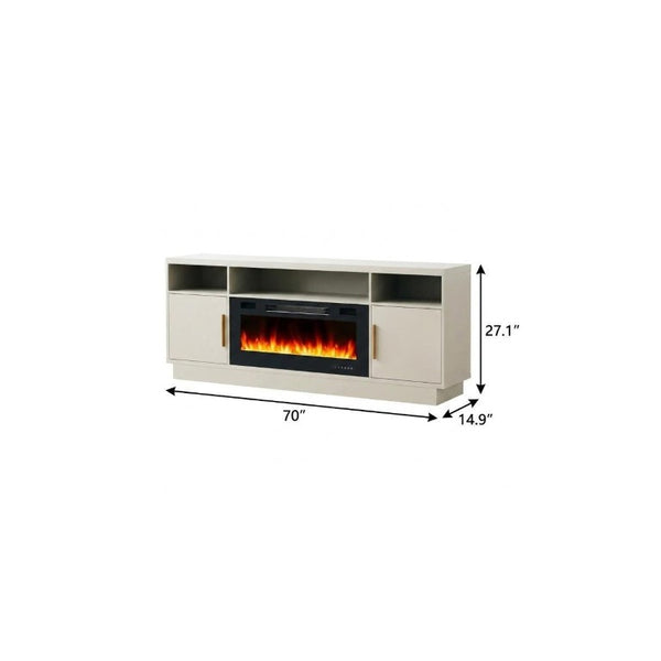 70 Inch Black and Off White Wood Electric Fireplace Tv Stand for Living Room