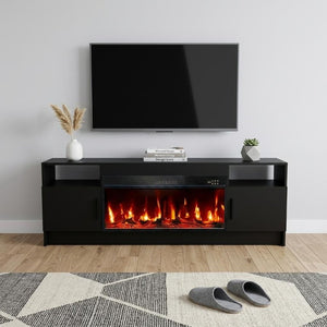 70 Inch Black Wood Electric Fireplace Tv Stand for Living Room Entertainment Center