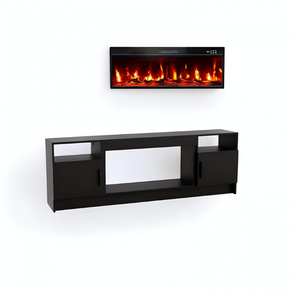 70 Inch Black Wood Electric Fireplace Tv Stand for Living Room Entertainment Center