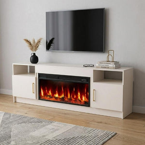 70 Inch White Wood Electric Fireplace Tv Stand for Living Room Entertainment