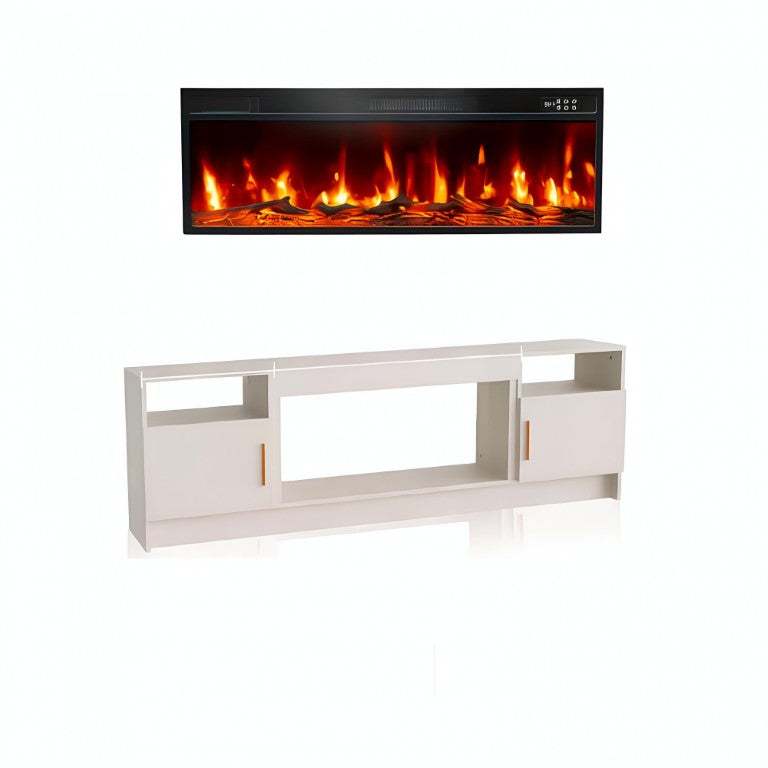 70 Inch White Wood Electric Fireplace Tv Stand for Living Room Entertainment