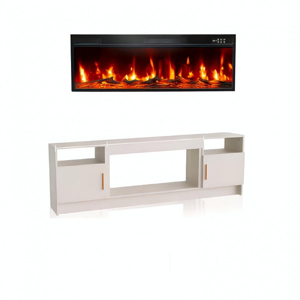 70 Inch White Wood Electric Fireplace Tv Stand for Living Room Entertainment