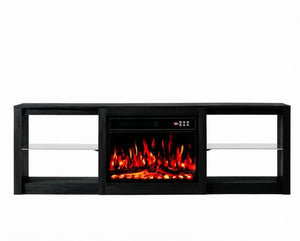 70 Inch Black Wood Entertainment Center with Built-in Electric Fireplace Hearth