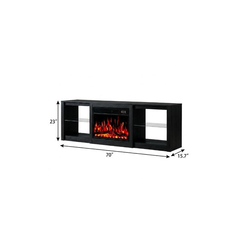 70 Inch Black Wood Entertainment Center with Built-in Electric Fireplace Hearth