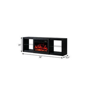 70 Inch Black Wood Entertainment Center with Built-in Electric Fireplace Hearth