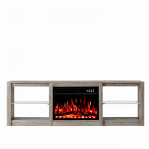 HomeRoots 70 Inch Wood Entertainment Center with Built-in Electric Fireplace for Living Rooms 734208