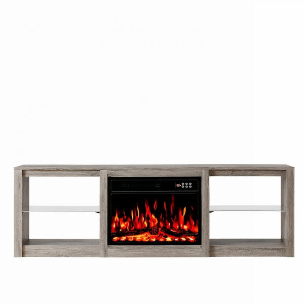 HomeRoots 70 Inch Wood Entertainment Center with Built-in Electric Fireplace for Living Rooms 734208
