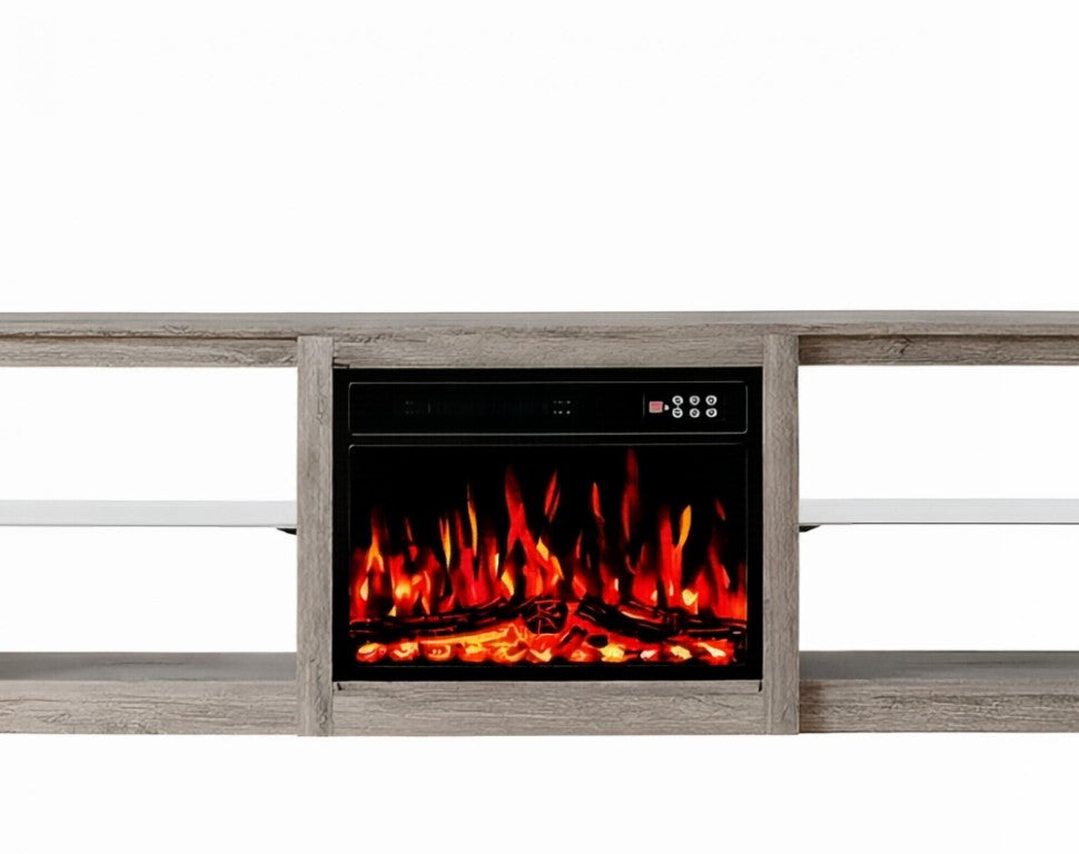 HomeRoots 70 Inch Wood Entertainment Center with Built-in Electric Fireplace for Living Rooms 734208