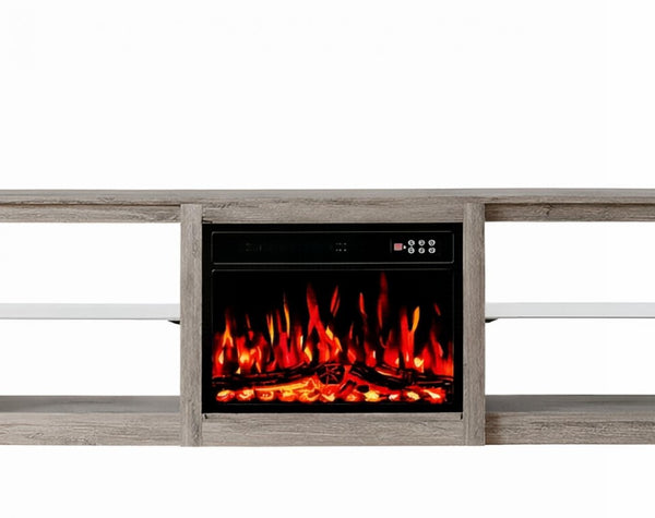 70 Inch Wood Entertainment Center with Built-in Electric Fireplace for Living Rooms