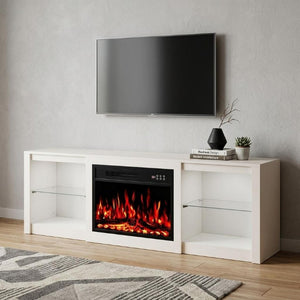 70 Inch Wood Entertainment Center with Built-in Electric Fireplace for Living Room