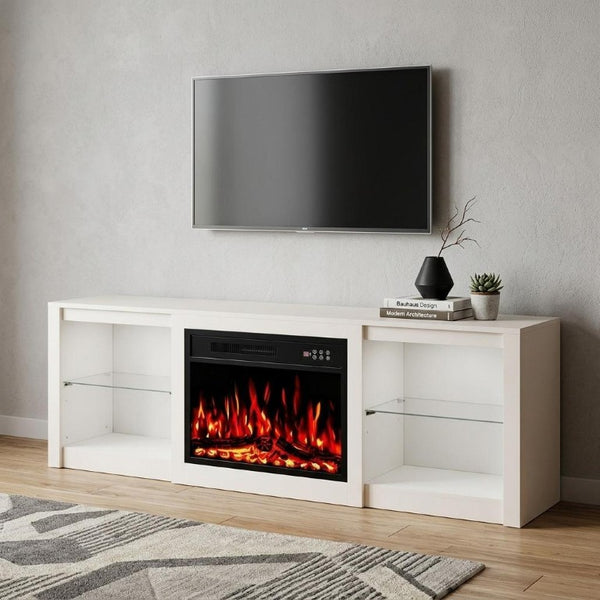 70 Inch Wood Entertainment Center with Built-in Electric Fireplace for Living Room