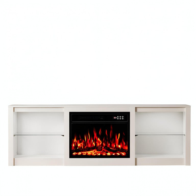 HomeRoots 70 Inch Wood Entertainment Center with Built-in Electric Fireplace for Living Room 734209