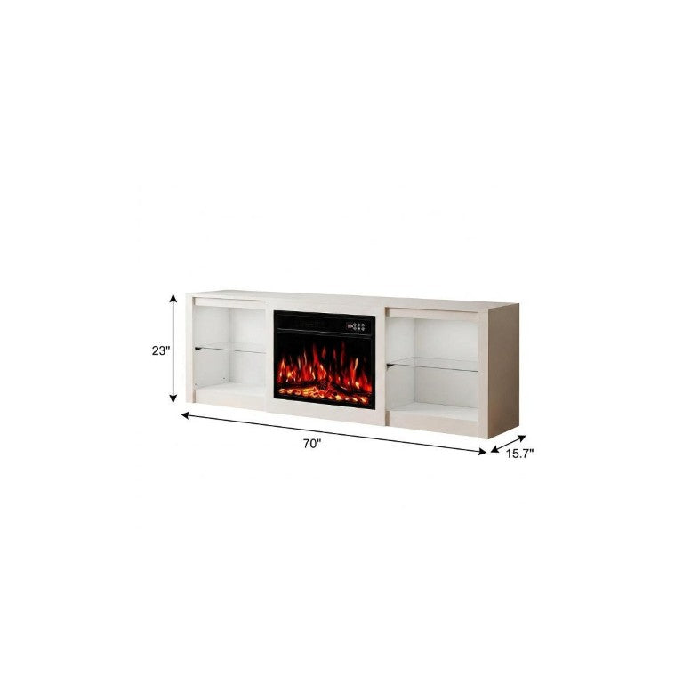 HomeRoots 70 Inch Wood Entertainment Center with Built-in Electric Fireplace for Living Room 734209