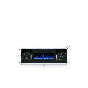70 Inch Black Wood Entertainment Center with Built-in Electric Fireplace Insert