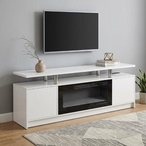 70 Inch White Wood Electric Fireplace Tv Stand for Living Room Media Console