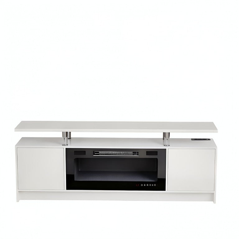 HomeRoots 70 Inch White Wood Electric Fireplace Tv Stand for Living Room Media Console 734213