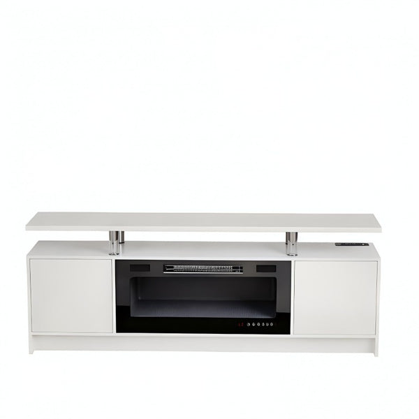 HomeRoots 70 Inch White Wood Electric Fireplace Tv Stand for Living Room Media Console 734213