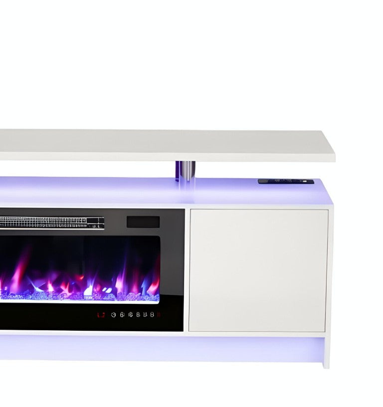 HomeRoots 70 Inch White Wood Electric Fireplace Tv Stand for Living Room Media Console 734213