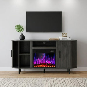 65 Inch Wood Tv Stand with Built in Electric Fireplace Insert for Living Room Entertainment