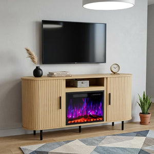 65 Inch Wood Tv Stand with Built in Electric Fireplace Insert for Living Room Entertainment