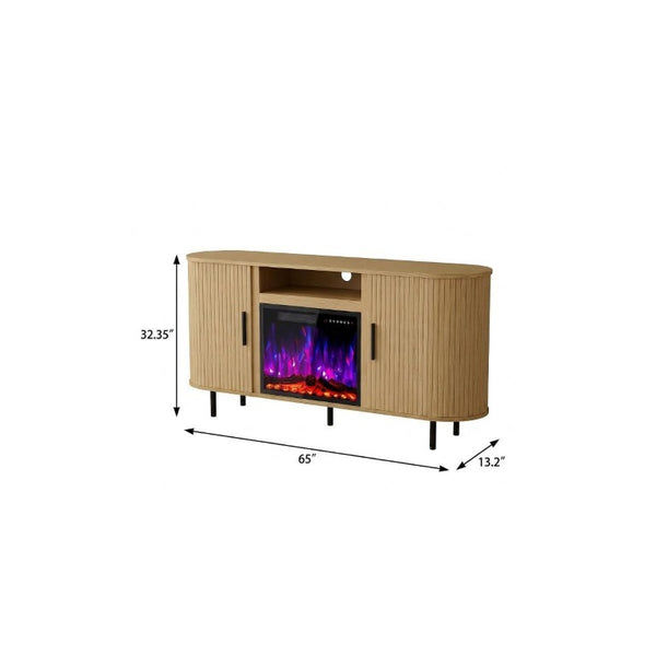 65 Inch Wood Tv Stand with Built in Electric Fireplace Insert for Living Room Entertainment