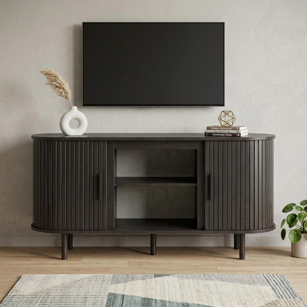 55 Inch Wood Entertainment Center with Built-in Electric Fireplace Insert for Living Room