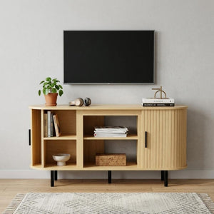 55 Inch Wood Entertainment Center with Built-in Electric Fireplace Insert for Living Room