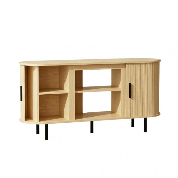 HomeRoots 55 Inch Wood Entertainment Center with Built-in Electric Fireplace Insert for Living Room Beige 734219