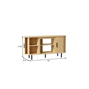55 Inch Wood Entertainment Center with Built-in Electric Fireplace Insert for Living Room