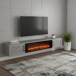 67 Inch Floating Wall Mounted Entertainment Console with Built-in Electric Fireplace Insert
