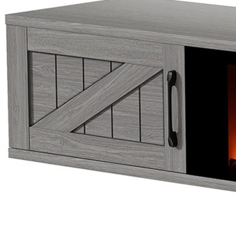 HomeRoots 67 Inch Floating Wall Mounted Entertainment Console with Built-in Electric Fireplace Insert Gray 734220