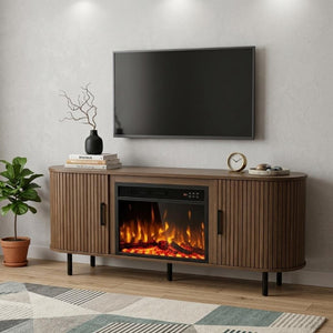 65 Inch Wood Tv Stand with Built in Electric Fireplace Insert for Living Room Entertainment