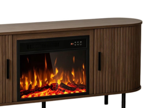 65 Inch Wood Tv Stand with Built in Electric Fireplace Insert for Living Room Entertainment