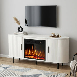 65 Inch Wood Tv Stand with Built in Electric Fireplace Insert for Living Room Entertainment