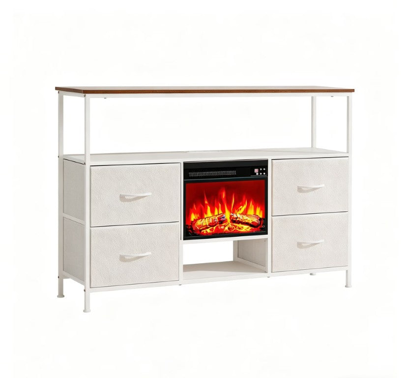 HomeRoots 43 Inch Wood Electric Fireplace Tv Stand for Living Room Entertainment and Display White 734225