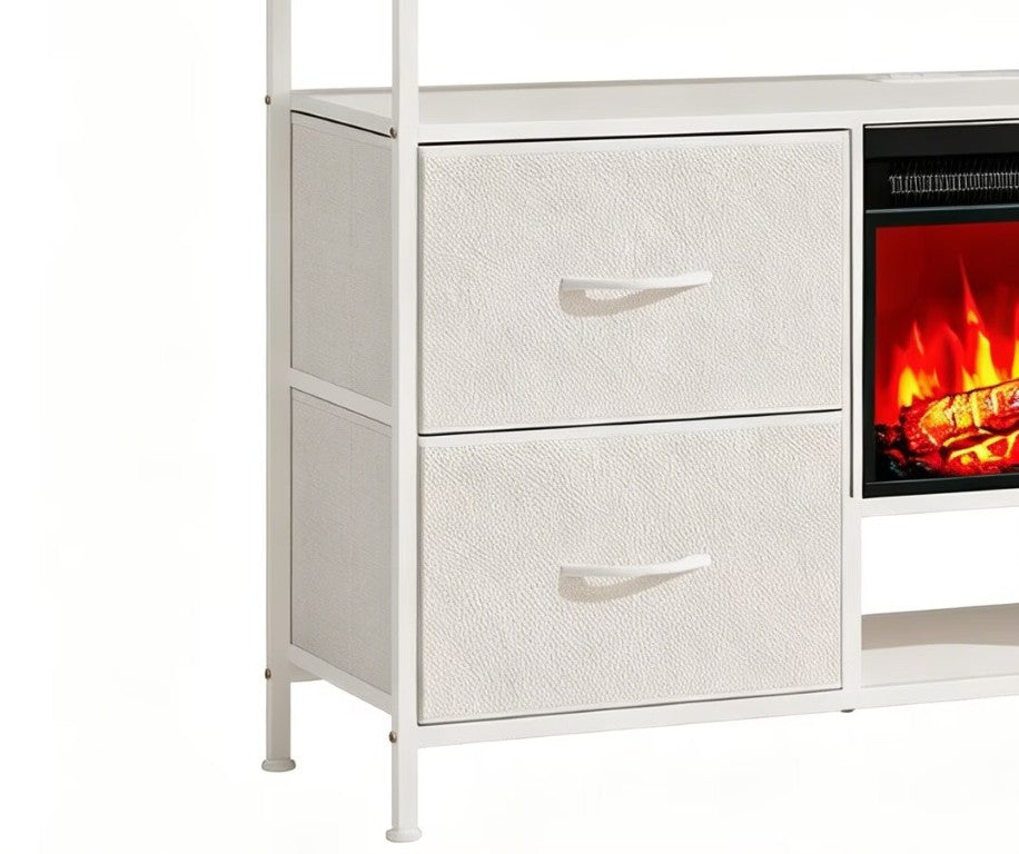 HomeRoots 43 Inch Wood Electric Fireplace Tv Stand for Living Room Entertainment and Display White 734225