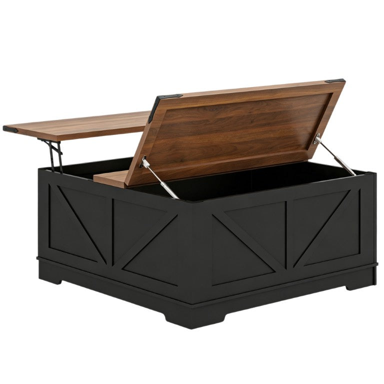 HomeRoots 40 Inch Solid Wood Lift Top Storage Coffee Table with Dual Shelves for Living Rooms 734242