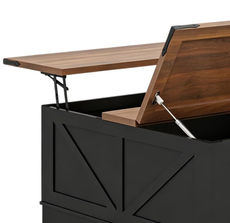 HomeRoots 40 Inch Solid Wood Lift Top Storage Coffee Table with Dual Shelves for Living Rooms 734242
