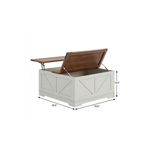 39 Inch Solid Wood Lift Top Coffee Table with Hidden Storage and Open Shelves for Living Room