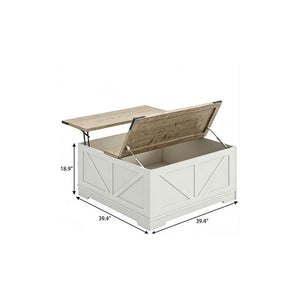 39 Inch Solid Wood Lift Top Storage Coffee Table with Two Shelves for Living Room