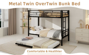English Elm Heavy-duty Metal Twin over Twin Bunk Bed Black – Rust-Resistant Steel, Safety Rail, Non-Slip Ladder W1935P294225