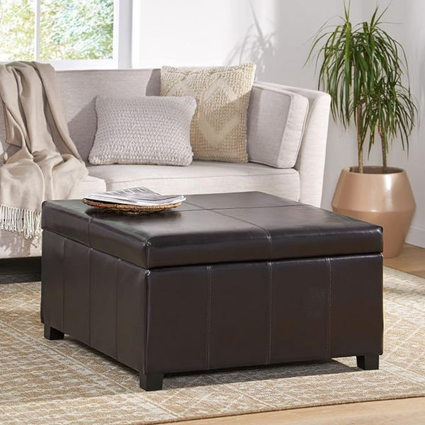 English Elm Becker Square Storage Ottoman Tufted Upholstery Birch Legs Contemporary Living Room 73425.00PU