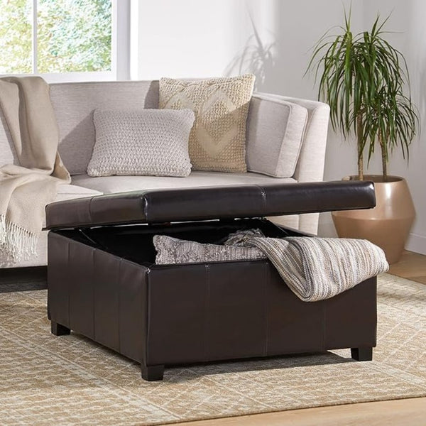 English Elm Becker Square Storage Ottoman Tufted Upholstery Birch Legs Contemporary Living Room 73425.00PU