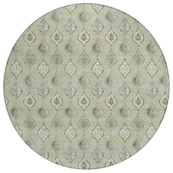 8 Ft Round Floral Polyester Area Rug Washable Indoor Outdoor Patio Pet Friendly