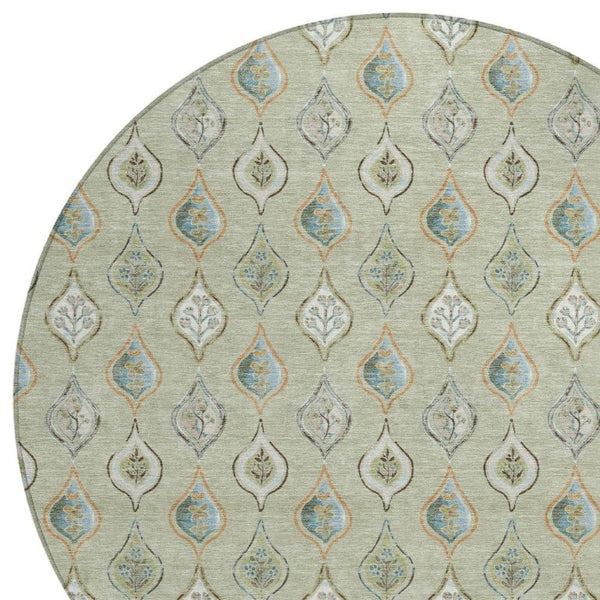 HomeRoots 8 Ft Round Floral Polyester Area Rug Washable Indoor Outdoor Patio Pet Friendly 734258