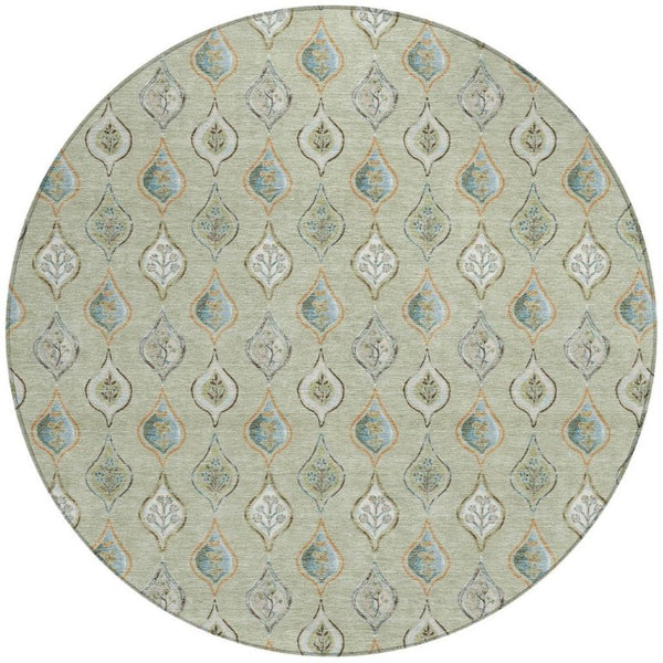 8 Ft Round Floral Polyester Area Rug Washable Indoor Outdoor Patio Pet Friendly