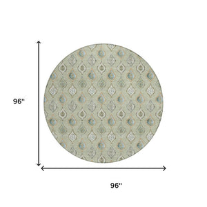 8 Ft Round Floral Polyester Area Rug Washable Indoor Outdoor Patio Pet Friendly